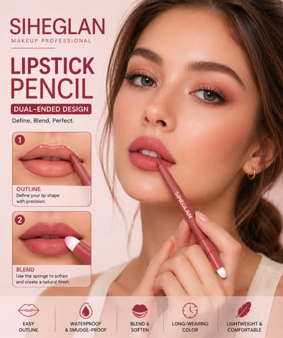 2-in-1 Dual-Ended Matte Lipstick & Lip Liner Pencil with Blending Sponge